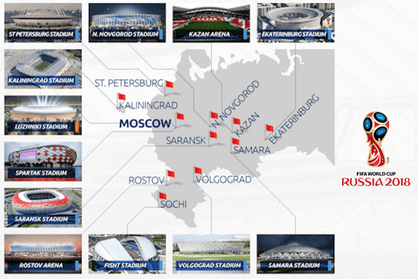 Cupa Mondială se joacă pe 12 stadioane din Federația Rusă